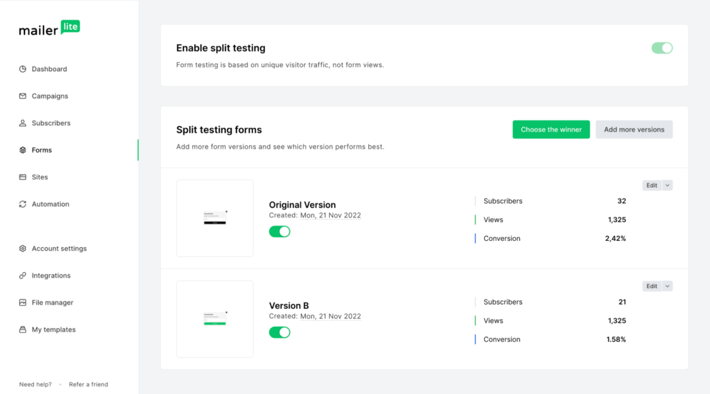 MailerLite Review: A Comprehensive Look at This User-Friendly Email Marketing Platform and 12 Reasons to get it 9 ab test forms