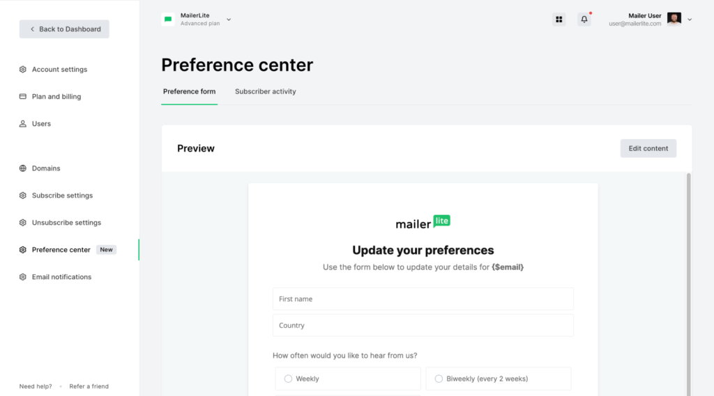 MailerLite Review: A Comprehensive Look at This User-Friendly Email Marketing Platform and 12 Reasons to get it 10 preference center